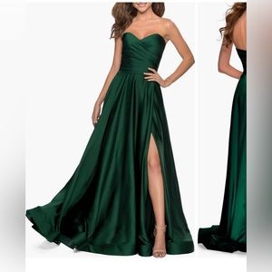 La Femme Strapless Slit Satin Ballgown    2088